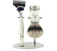 Jag Shaving Brocha de afeitar de pelo de tejón de plata 5 Edge para hombre, doble soporte para maquinilla de afeitar y cepillo para hombre