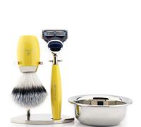 Jag Shaving Classic Yellow - Juego de afeitado para hombre con 5 cartuchos de afeitar de 5 bordes, cepillo de pelo de tejón, soporte y cuenco perfecto regalo para hombres