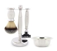 Jag Shaving JAG's Lee Range Juego de afeitado (4 piezas, pelo sintético de punta de plata, brocha de afeitar, maquinilla de afeitar de 3 cantos, cuchilla de afeitar, bandeja de afeitar, soporte
