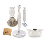 Jag Shaving JAG's Lee Range Juego de afeitado de 5 piezas, Brocha de afeitar de pelo de tejón, Cuchillas de afeitar de doble filo, Soporte de afeitado