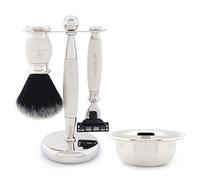 Jag Shaving - Juego de afeitado de 4 piezas, brocha de afeitar de pelo sintético negro, maquinilla de afeitar de 3 filos, cuenco de afeitar, soporte de afeitado
