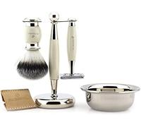 Jag Shaving Juego de afeitado de doble borde con cepillo sintético vegano, soporte para maquinilla de afeitar y cuenco