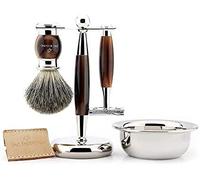 Jag Shaving Juego de afeitar de doble ángulo con brocha de tejón, afeitadora y soporte para cepillo y cáscara