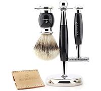 JAG Shaving Juego de cepillos de afeitar premium mit clásico afeitadora manual maquinilla de afeitar abierta y soporte de acero inoxidable para hombres barba húmedo Kit de afeitar