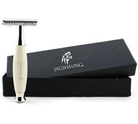 Jag Shaving Juego de maquinilla de afeitar - Cuchillas de afeitar de doble borde - Estuche de piel - para maquinilla de afeitar - para hombres y mujeres - Cepillo de viaje - Color blanco