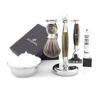 Jag Shaving Kit de afeitado - Juego de 3 piezas de afeitar - gama Jag's Lee - 3 filos de afeitar - Cepillo de afeitar sintético - Elegante soporte de afeitado - Cuerno verde imitación