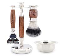Jag Shaving Kit de afeitado - Juego de 4 brochas de afeitado - Brocha de afeitar sintética de punta plateada - Maquinilla de afeitar de 5 bordes - Soporte de afeitado - Cuenco de afeitar - Kit de