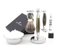 Jag Shaving Kit de afeitado - Juego de afeitado de 5 piezas - Gama Jag's Lee - Maquinilla de afeitar de doble filo - Cepillo de afeitar sintético - Elegante soporte de afeitado - Imitación de cuerno