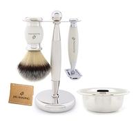 Jag Shaving Kit de afeitado, juego de afeitado marfil, juego de afeitado para hombres y mujeres, cepillo de afeitar sintético, maquinilla de afeitar de doble filo, soporte de afeitado, cuenco de