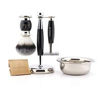 Jag Shaving Kit de afeitado para hombre con maquinilla de afeitar de doble filo, cepillo de afeitado de punta súper plateada y soporte afeitar juego para hombres