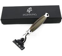 Jag Shaving Strumento da barba manuale a triplo bordo con manico en resina verde e marrón