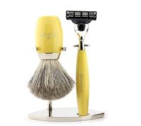 Jag Shaving Yellow Classic - Juego de afeitado para hombre con 3 cartuchos de afeitar de borde, cepillo de pelo de tejón y soporte para el pelo perfecto para hombres