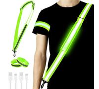 JagFond Luz Led para Correr, Cinturón Reflectante LED de Alta Visibilidad con Brazalete para Caminar por la Noche, Equipo de Carrera Iluminado USB Recargable Ajustable para Senderismo Camping Running