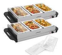 Jago® Calentador Buffet - Set, Eléctrico, Portátil, Acero Inoxidable, Control de Temperatura, 45-85°C, Placas Calefactoras, 3 x 2,5L, Táper - Bandeja para Mantener Alimentos Calientes