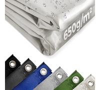 Jago® Lona - con Ojales, 2x3/3x5/3x6/4x3/4x5/4x6/4x7/4x8/5x6/5x7/5x8 m, Impermeable, Resistente al Desgarro, 650 g/m², de Colores - Lona de Protección de PVC, Toldo para Camiones (4x8m, Blanco)