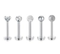 jagosen 5Piezas Piercing Tragus Labio Mujer 16G 8 MM Cartílago Helix Piercing Oreja Plata Diamante CZ Bola Tragus Piercing 5pcs