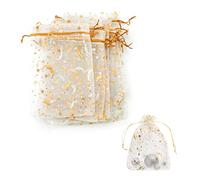 Jagowa 30 bolsas de organza con cordón, bolsas de malla para regalo, bolsas de joyería de estrella y luna, para bodas, fiestas de cumpleaños, festivales, 10 x 15 cm (blanco)