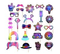 Jagowa Juego de 25 accesorios luminosos para cabina de fotos de fiesta, sombreros luminosos, copa de vino, pajarita, labios, decoración de feliz cumpleaños, suministros de fiesta temática