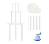 Jagowa Juego de tacos para tartas, 12 varillas de plástico blanco, 3 tablas, 9 palos de soporte para soporte y construcción de pasteles escalonados, perfecto para panaderos