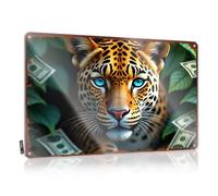 Jaguar en la selva: un retrato vibrante con billetes de dólar divertidos letreros vintage de verano | Nuevo arte decorativo de pared de área suave (20 x 30 cm)