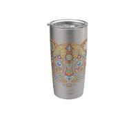 Jaguar Head Art Huichol Face México Azteca Mexicano Jaguar Vaso térmico de acero inoxidable de doble pared