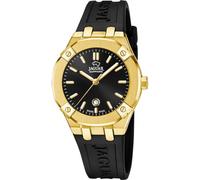 JAGUAR Reloj Mujer J1018/1 Diplomatic Caja de Acero Inoxidable 316l Dorado Correa de Caucho Negro