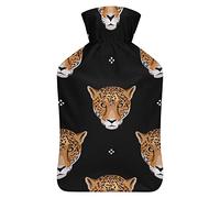Jaguar Leopard Face Botella de agua de goma con cubierta de felpa suave, bolsa de agua caliente para invierno, manos y pies, protección contra el frío, 1000 ml