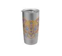 Jaguar mexicano cara huichol arte azteca mesoamericano antiguo Vaso térmico de acero inoxidable de doble pared