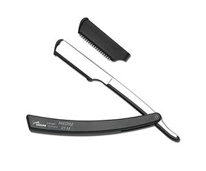 JAGUAR Navaja de afeitar R1 M Black | Navaja de barbero con mango de metal | Inserto de peine de seguridad | soporte de hoja extraíble | cambio seguro de la hoja | incluye 1 cuchilla doble JAGUAR (43 mm