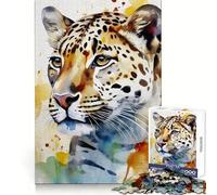 Jaguar Pintado en Acuarela para Adultos, Rompecabezas de 1000 Piezas, estimula la Memoria, pasatiempo Tranquilo, Corte de Calidad, Sorpresa de cumpleaños (38x26cm)
