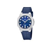 JAGUAR Reloj Mujer J1032/7 Rondcarre Caja de Acero Inoxidable 316l Plateado Correa de Piel Azul