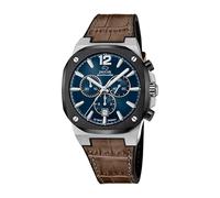 JAGUAR Reloj Hombre J1026/2 Swiss Made Rondcarre Caja de Acero Inoxidable 316l Plateado Correa de Piel Marrón