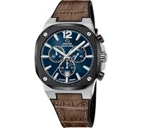 JAGUAR Reloj Hombre J1026/2 Swiss Made Rondcarre Caja de Acero Inoxidable 316l Plateado Correa de Piel Marrón