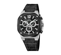 JAGUAR Reloj Hombre J1026/4 Swiss Made Rondcarre Caja de Acero Inoxidable 316l Plateado Correa de Piel Negro