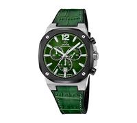 JAGUAR Reloj Hombre J1026/3 Swiss Made Rondcarre Caja de Acero Inoxidable 316l Plateado Correa de Piel Verde