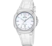 JAGUAR Reloj Mujer J1032/1 Swiss Made Rondcarre Caja de Acero Inoxidable 316l Plateado Correa de Piel Blanco