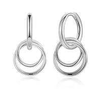 JAHAMIA Pendientes de aro de plata para mujer, aretes gruesos de doble aro de plata de ley 925 con doble aro, aretes colgantes redondos entrelazados, joyería para niñas