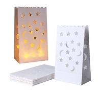 JAHEMU Bolsas para Velas Candle Bags Bolsas de luz Linternas de Papel Blanco Decorados para Fiestas 20 Pieza (Diseño de Luna y Estrellas)