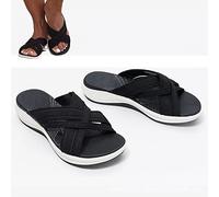 JAHER Sandalias ortopédicas Ligeras y elásticas con Punta Abierta, Chanclas entrecruzadas para Mujer, Sandalias cómodas con Tiras y Soporte para el Arco para la Playa (37,Black)