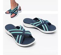 JAHER Sandalias ortopédicas ligeras y elásticas con punta abierta, chanclas entrecruzadas para mujer, sandalias cómodas con tiras y soporte para el arco para la playa (37,Blue)