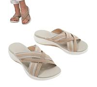 JAHER Sandalias ortopédicas ligeras y elásticas con punta abierta, chanclas entrecruzadas para mujer, sandalias cómodas con tiras y soporte para el arco para la playa (42,Khaki)