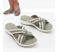 JAHER Sandalias ortopédicas ligeras y elásticas con punta abierta, chanclas entrecruzadas para mujer, sandalias cómodas con tiras y soporte para el arco para la playa (39,Green)