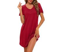 Jahetuul Camisón Mujer Dormir Algodón Verano con Encaje Calado y Botones Camisa de Dormir de Manga Corta Cómoda y Suave