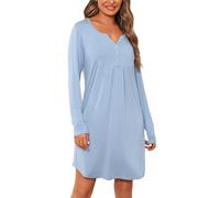 Jahetuul Camisón Premamá Algodón Cuello en V con Botón Ropa Premama Embarazada de Manga Larga Camison Lactancia de Maternidad Camisón Mujer para Hospital Hogar