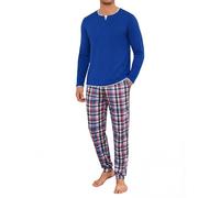 Jahetuul Conjunto de Pijama Hombre Largo Algodón Cuello Redondo con Diseño de Escote en Capas Ropa de Dormir Cálida para Otoño e Invierno