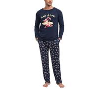 Jahetuul Conjunto de Pijama Largo Hombre de Algodón Con Estampado - Ropa de Estar en Casa de Dos Piezas Para Invierno