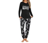 Jahetuul Conjunto de Pijama Mujer Largo Algodón Cuello Redondo con Diseño de Escote en Capas Color Sólido Ropa de Dormir Cálida para Otoño e Invierno