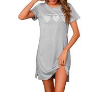 Jahetuul Vestido de Noche Corto Mujer Manga Corta Cuello Redondo con Corazón Estampado y Fisura Lateral Suave y Casual para Casa