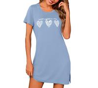 Jahetuul Vestido de Noche Corto Mujer Manga Corta Cuello Redondo con Corazón Estampado y Fisura Lateral Suave y Casual para Casa