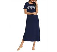 Jahetuul Vestido de Noche Largo Mujer Manga Corta Cuello Redondo con Corazón Estampado y Fisura Lateral Suave y Casual para Casa